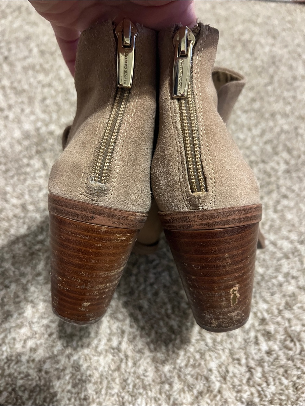Vince Camuto Suede Ankle Booties in Taupe with Stacked Heel- size 9.5 - Picture 4 of 11